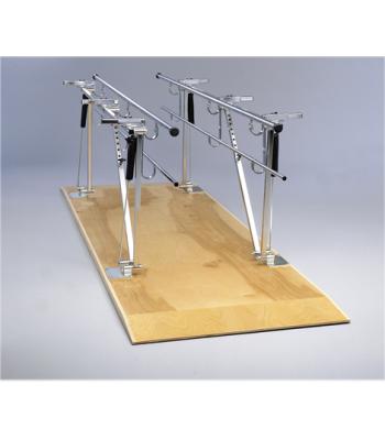 Parallel Bars, wood platform mounted, height and width adjustable, 12' L x 17.5" - 25.5" W x 31" - 41" H