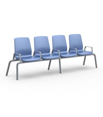 Structured Seating, 4 Seats, Arms/Dividers, Bolt Down, Blue Grey