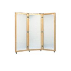 Glass mirror, mobile caster base, 3-panel mirror, 22" W x 60" H