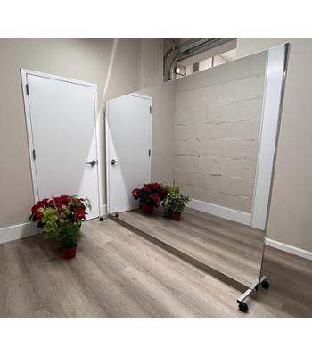 Glassless Mirror, Rolling Stand and Corkboard Back Panel, 36" W x 96" H