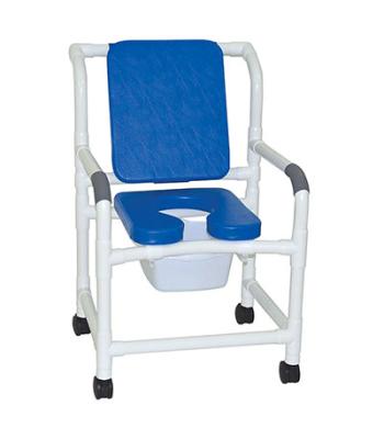 MJM International, deluxe shower chair (22"), twin casters (3"), cushioned padded, blue