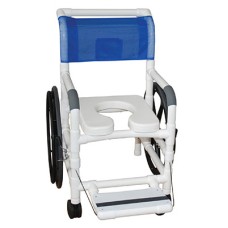 MJM International, aquatic/rehab shower transport chair (18"), rear wheels (24"), footrest