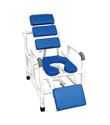 MJM International, tilt "n" space shower chair, buckle safety belt, double drop arms, total padding, blue