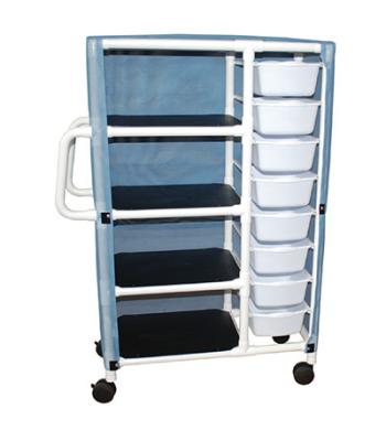 Combo cart with 4 shelves - 8 pull out tubs with mesh or solid vinyl cover
