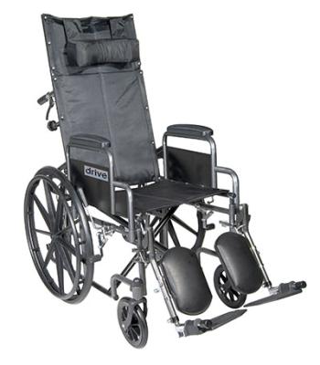 Drive, Silver Sport Reclining Wheelchair with Elevating Leg Rests, Detachable Desk Arms, 18" Seat