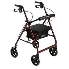 Drive, Aluminum Rollator Rolling Walker with Fold Up and Removable Back Support and Padded Seat, Red