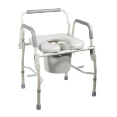 Commode with drop arms, deluxe steel, padded seat, 1 each