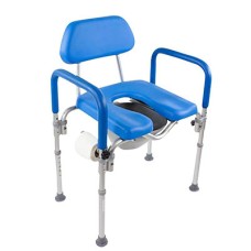 Dignity Commode Shower Chair, Padded, Adjustable Height, Toilet Paper Holder, Blue