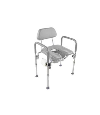 Dignity Commode Shower Chair, Padded, Adjustable Height, Toilet Paper Holder, Gray