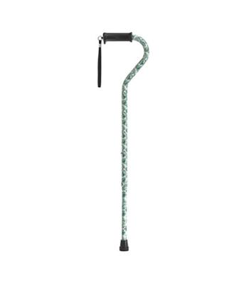 Drive, Adjustable Height Offset Handle Cane with Gel Hand Grip, Green Leaves