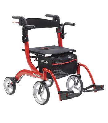 Drive, Nitro Duet Dual Function Transport Wheelchair and Rollator Rolling Walker, Red