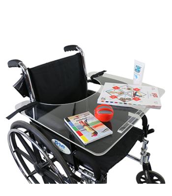 Wheelchair tray clear acrylic with rim and straps