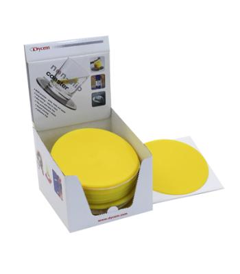 Dycem 5.5" round table mat display, 25/dispenser, yellow