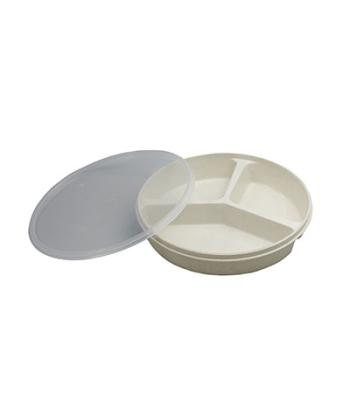 Partitioned scoop dish with cover, sandstone, 8"