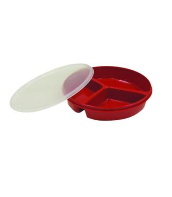 Partitioned scoop dish with cover, red, 8"