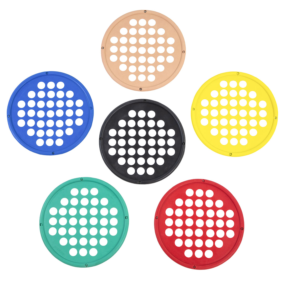 CanDo Hand Exercise Web - Low Powder - 7 Diameter - 6-piece set (tan yellow red green blue black)