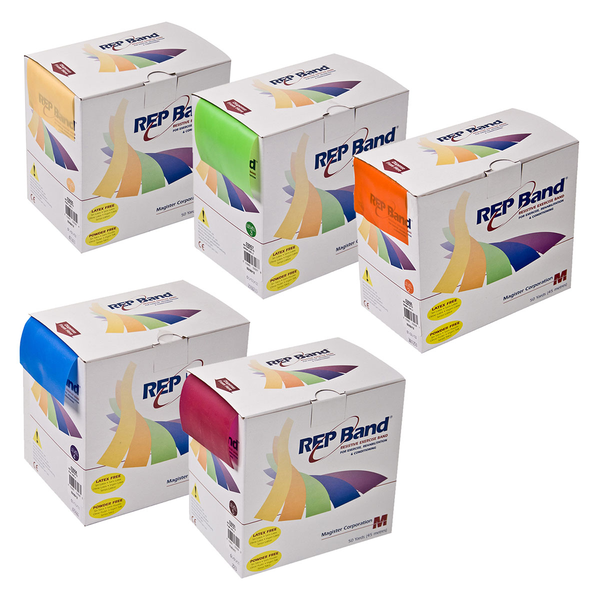 REP Band exercise band - latex free - 50 yard set of 5 (1 each: peach orange lime blueberry plum)