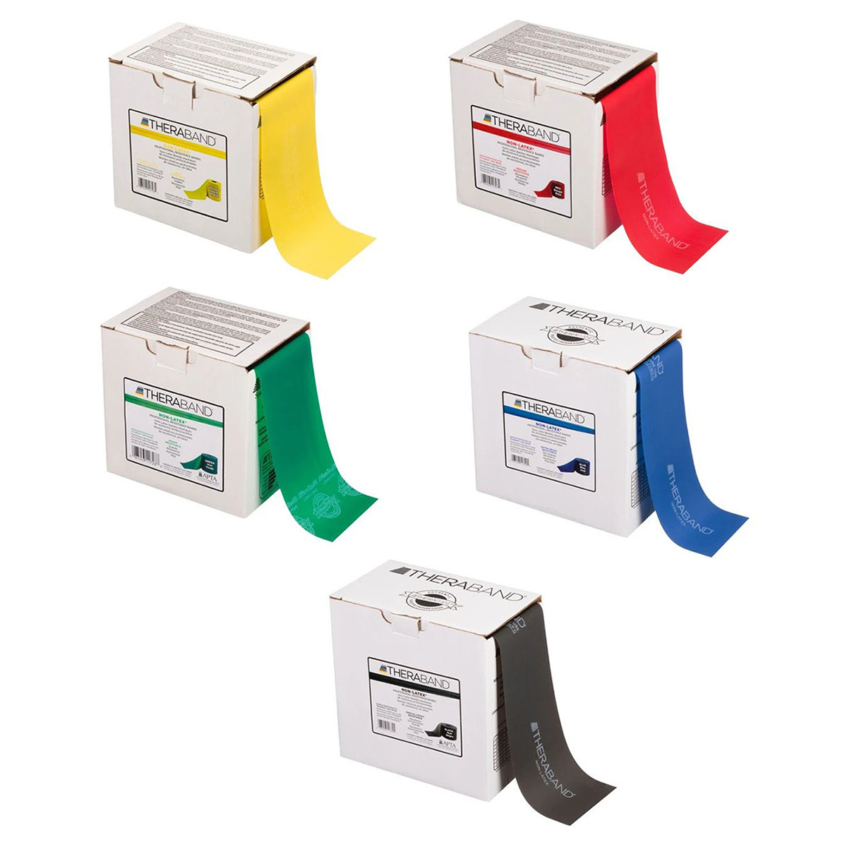 TheraBand exercise band - latex free - Twin-Pak 100 yards set of 5 (1 each: yellow red green blue black)