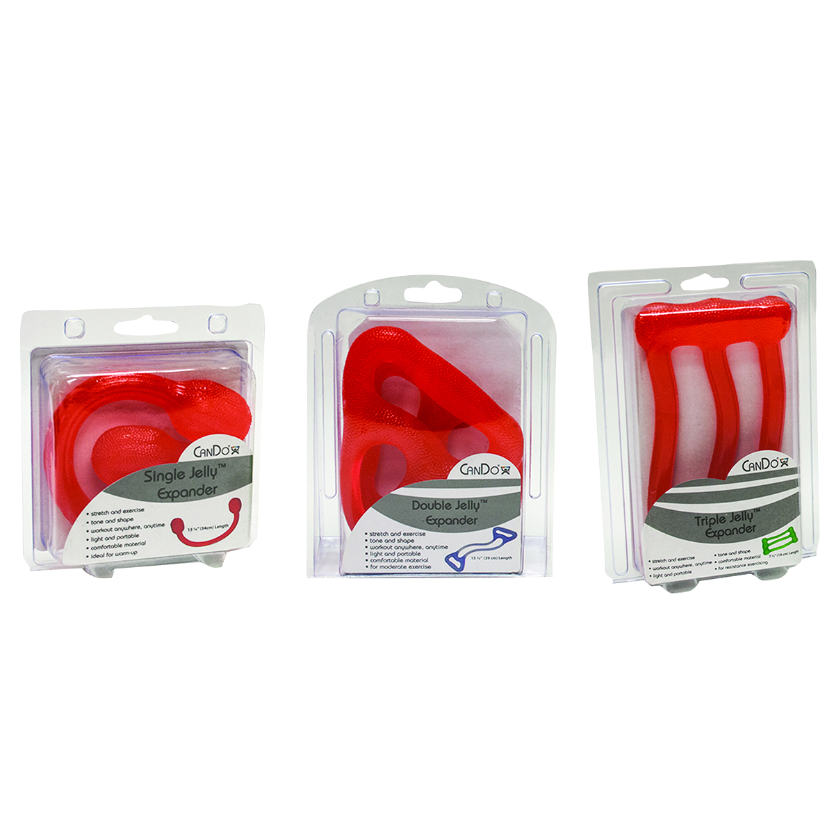CanDo Jelly Expander Single Double and Triple Exerciser Kit - red - light