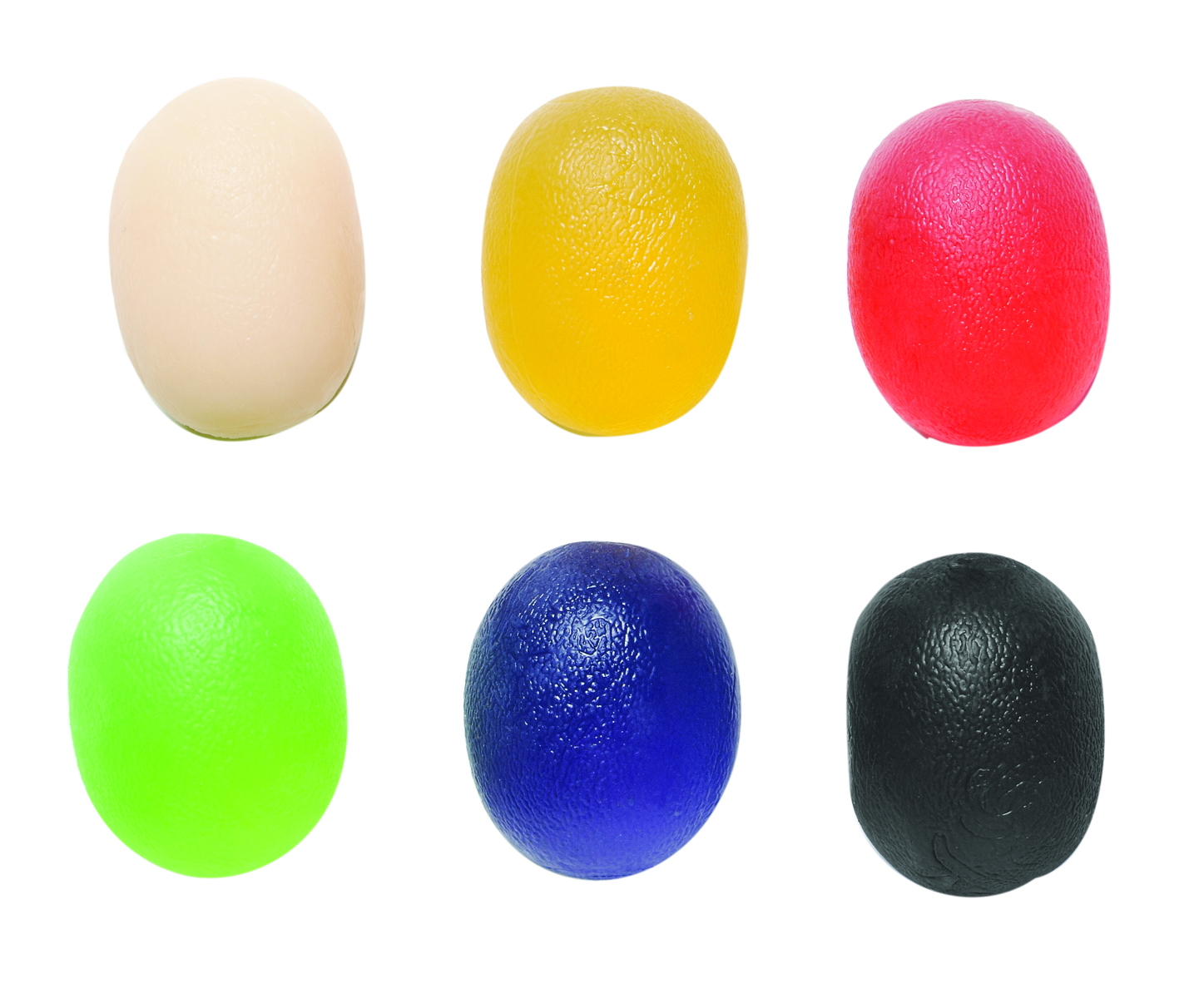 CanDo Gel Squeeze Ball Large Cylindrical 6-piece set (tan yellow red green blue black)