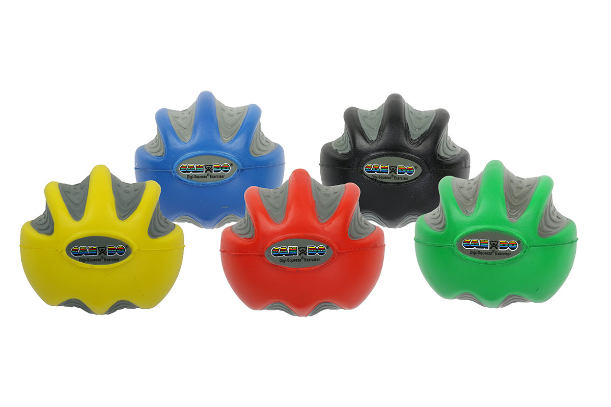 CanDo Digi-Squeeze hand exerciser - Large - set of 5 pieces(yellow red green blue black) no rack