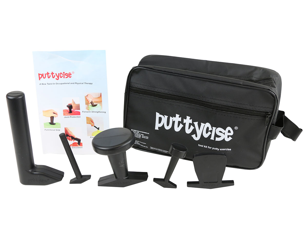 Puttycise Theraputty tool - 5-tool set (Knob Peg Key and Cap turn L-bar) with bag