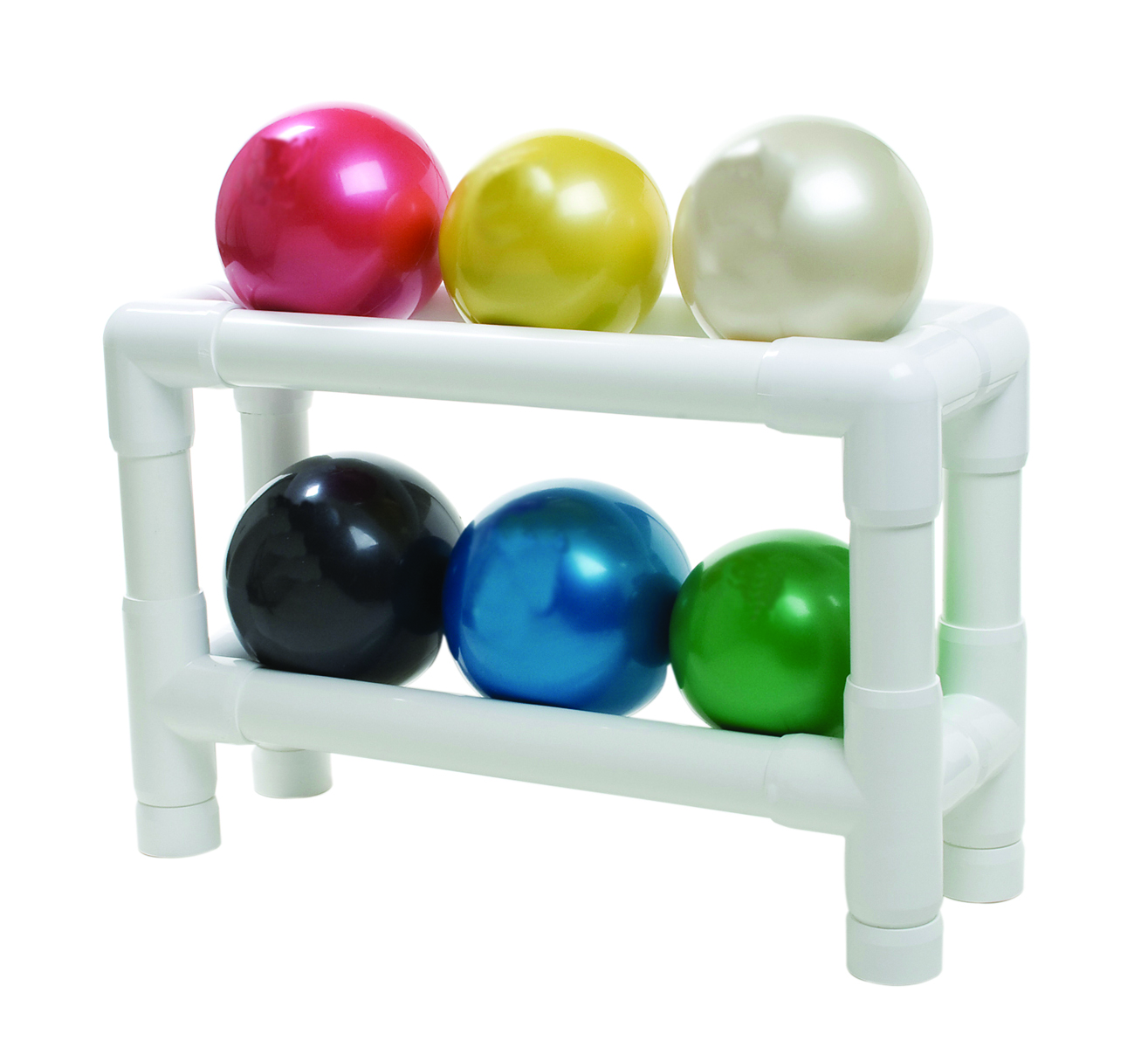 TheraBand Soft Weights ball - 6-piece set (1 each: tan yellow red green blue black) with 2-tier rack