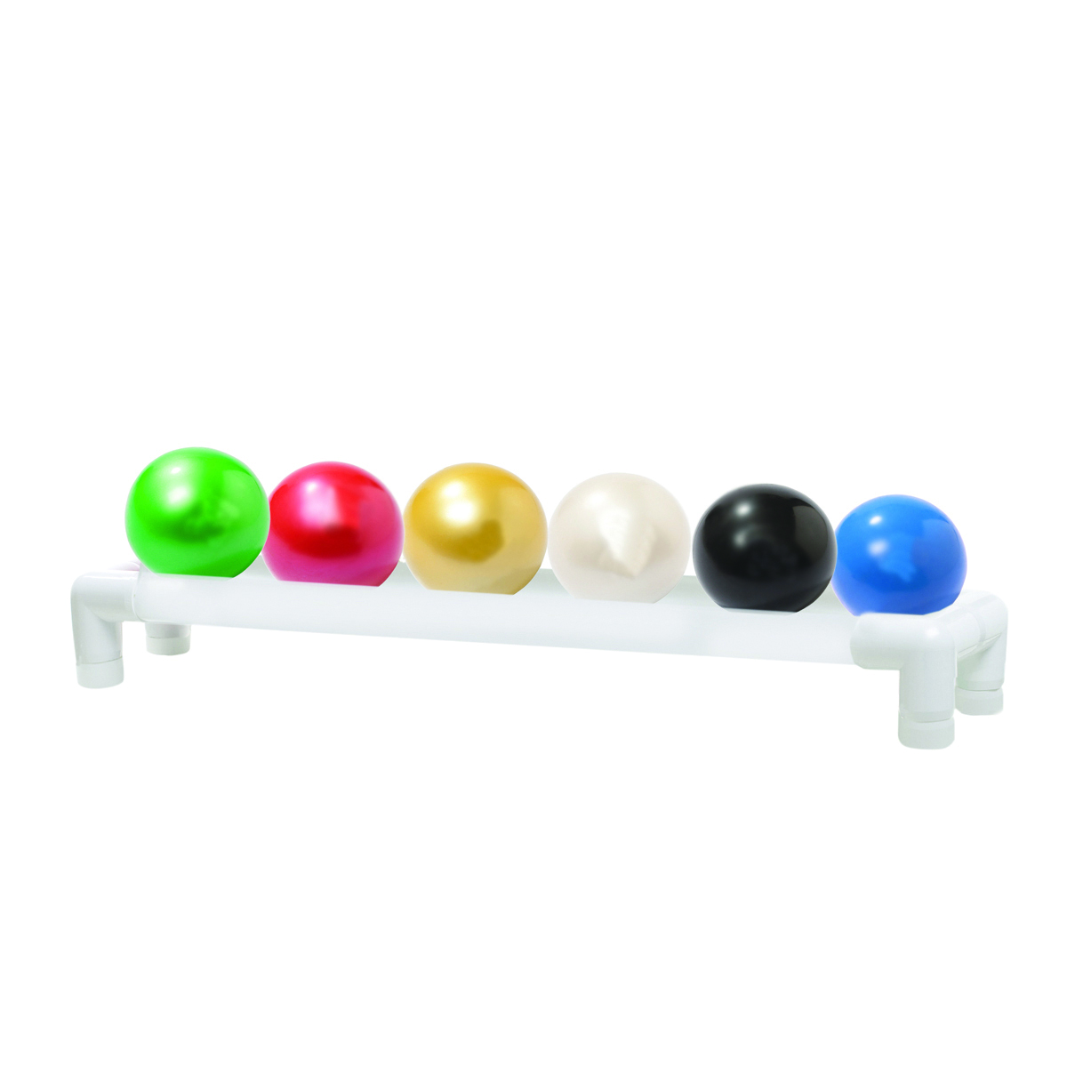 TheraBand Soft Weights ball - 6-piece set (1 each: tan yellow red green blue black) with 1-tier rack