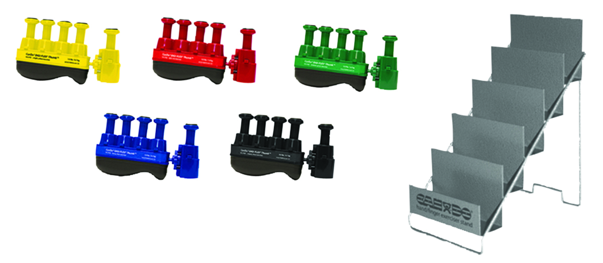 Digi-Flex Thumb - Set of 5 (1 each: yellow red green blue black) with metal stand