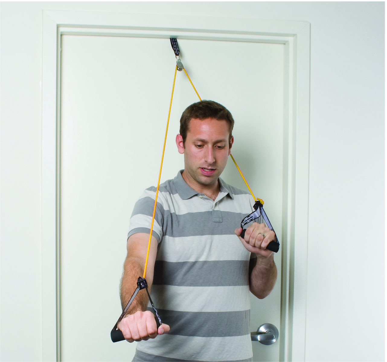 CanDo shoulder pulley with exercise tubing and handles Yellow - x-light