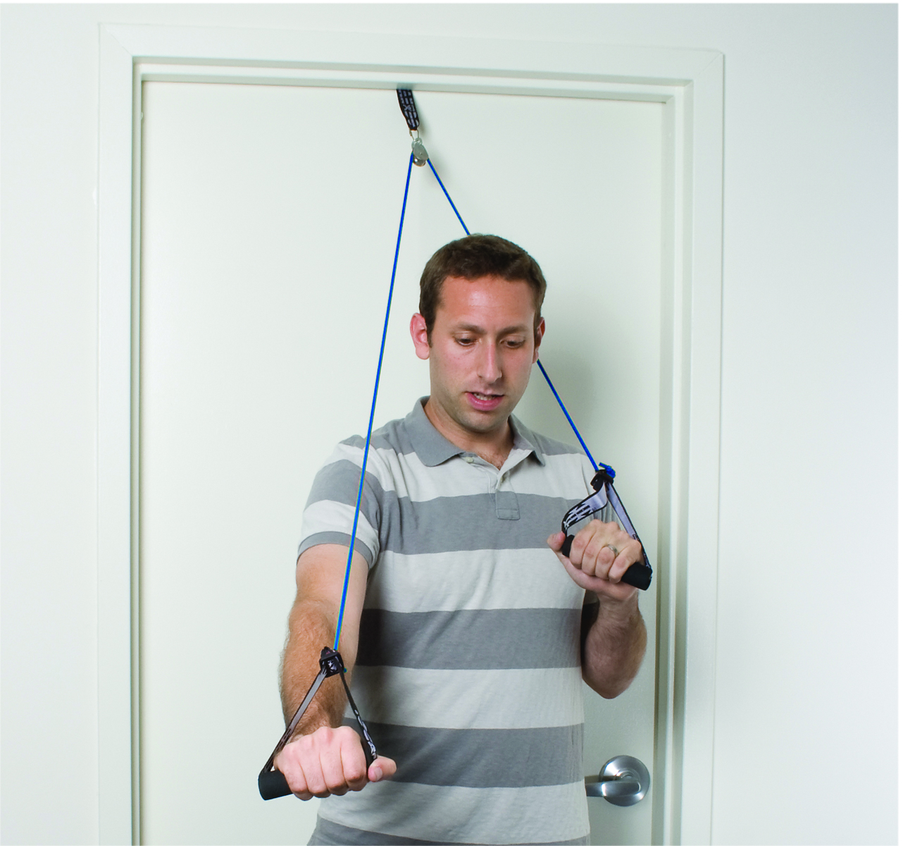 CanDo shoulder pulley with exercise tubing and handles Blue - heavy