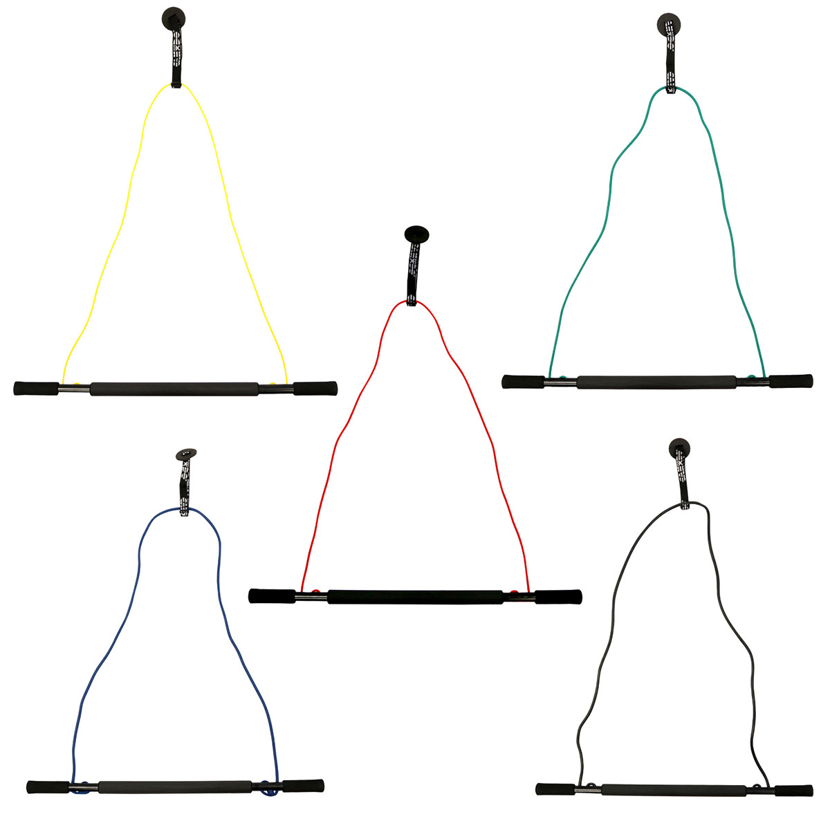 CanDo over door exercise bar and tubing set of 5 (1 each: yellow red green blue black)