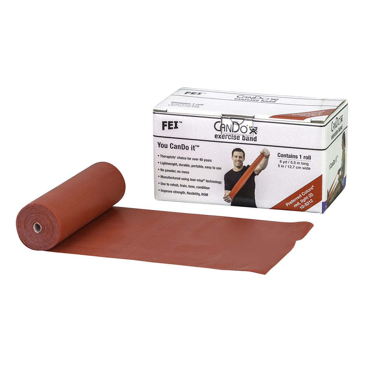 CanDo Low Powder Exercise Band - 6 yard roll - Red - light
