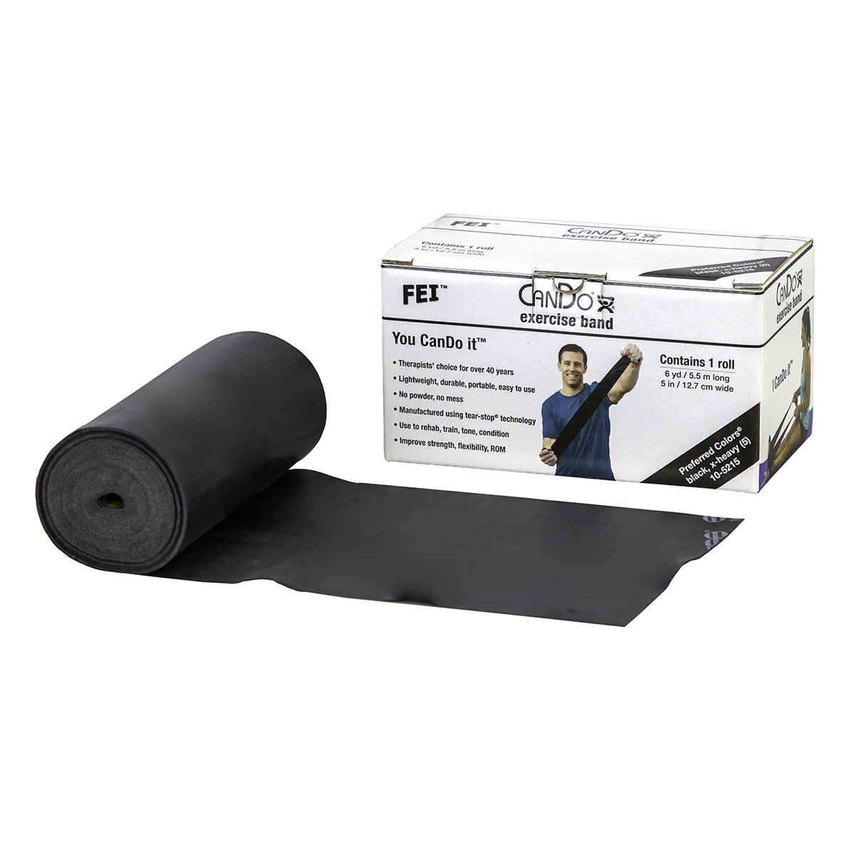CanDo Low Powder Exercise Band - 6 yard roll - Black - x-heavy