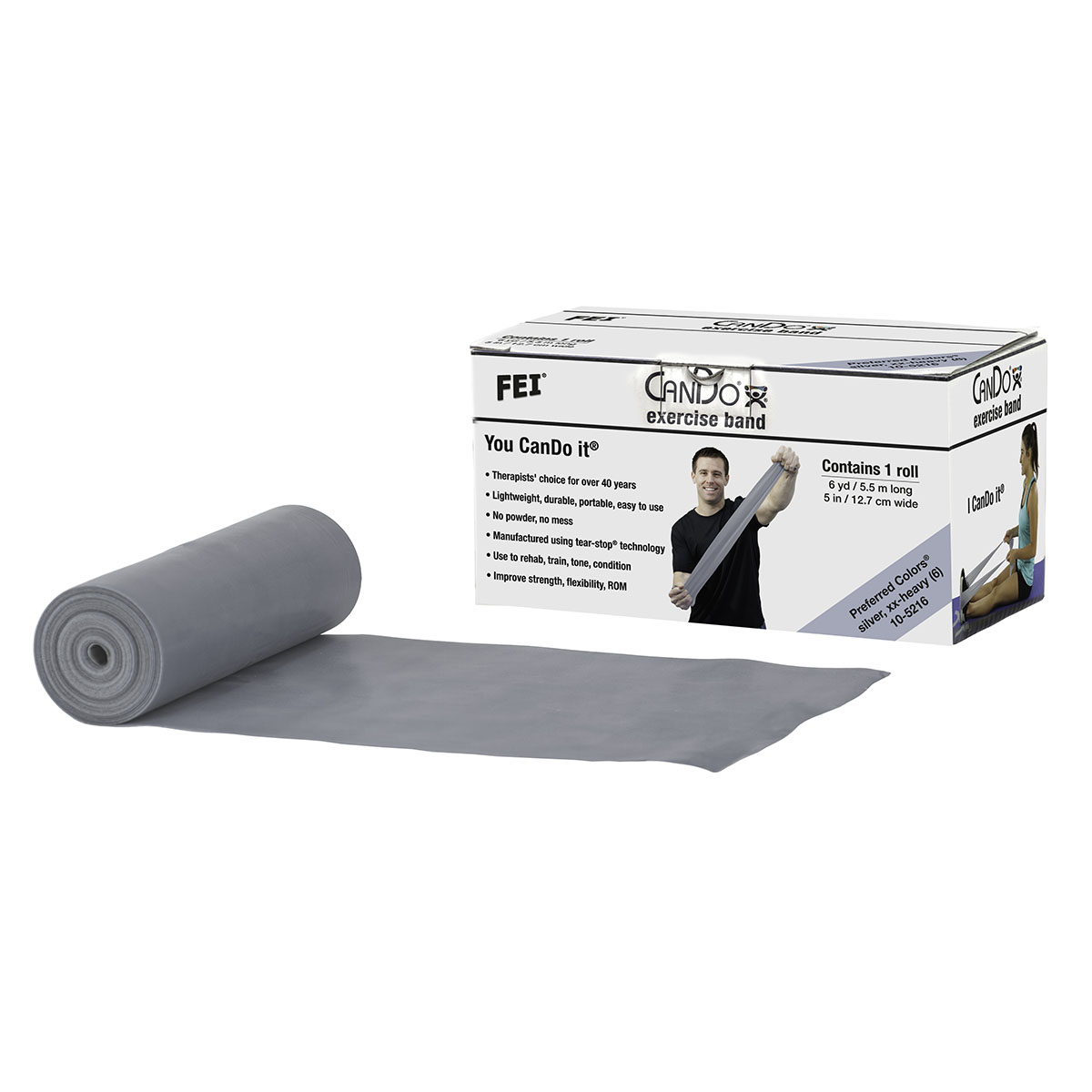 CanDo Low Powder Exercise Band - 6 yard roll - Silver - xx-heavy