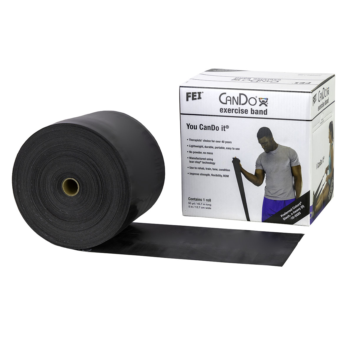 CanDo Low Powder Exercise Band - 50 yard roll - Black - x-heavy