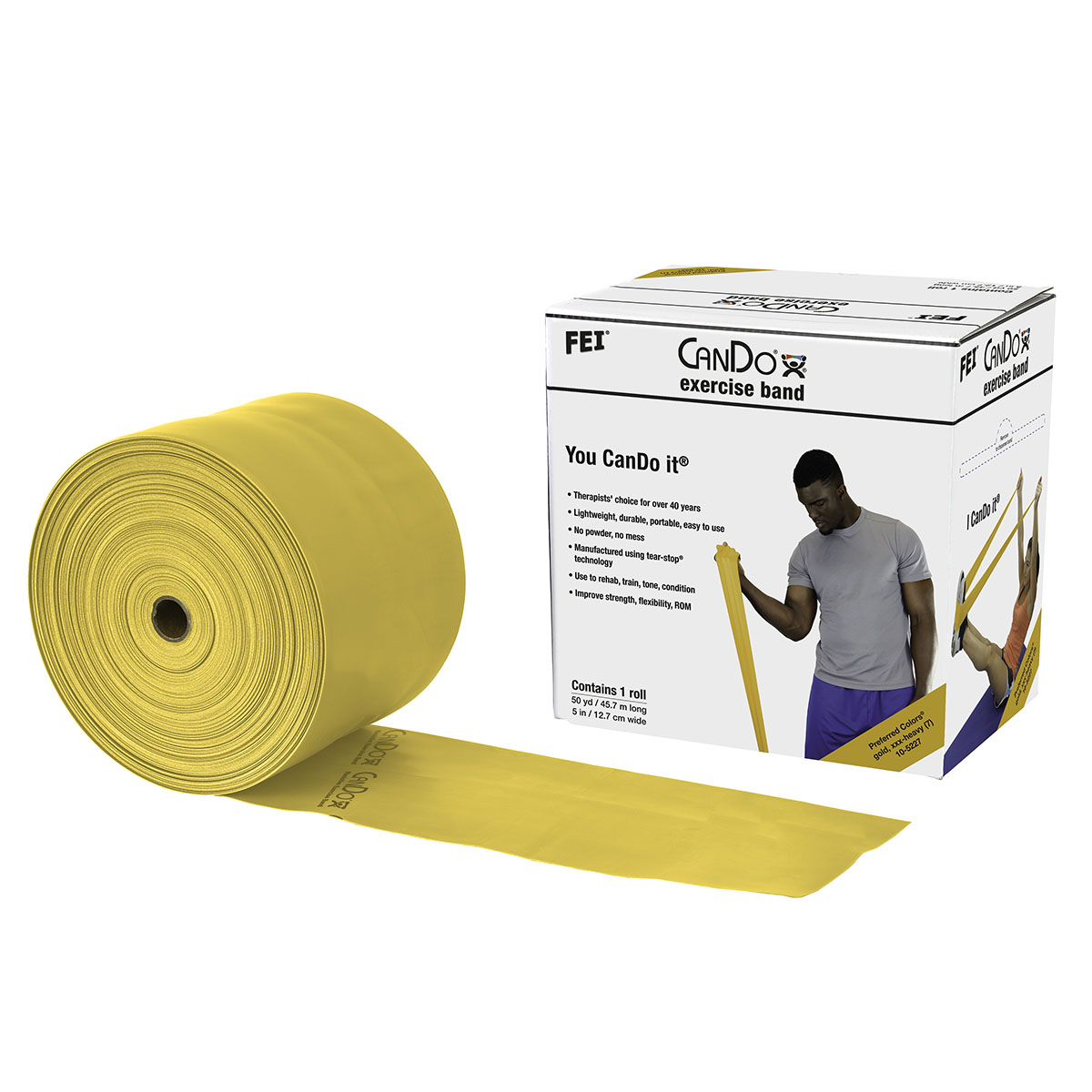CanDo Low Powder Exercise Band - 50 yard roll - Gold - xxx-heavy