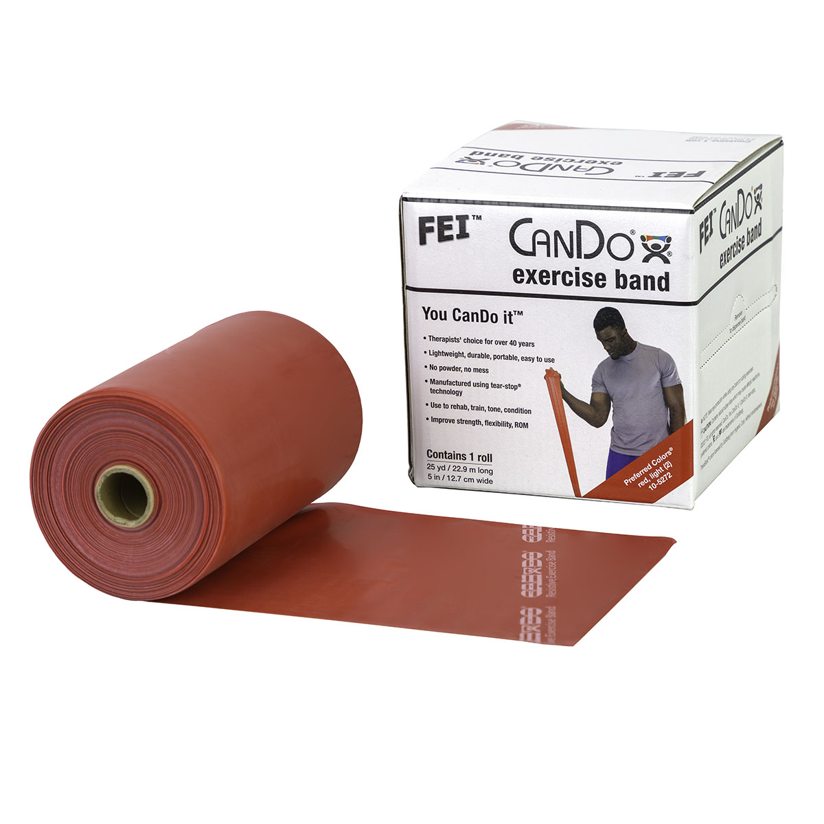 CanDo Low Powder Exercise Band - 25 yard roll - Red - light