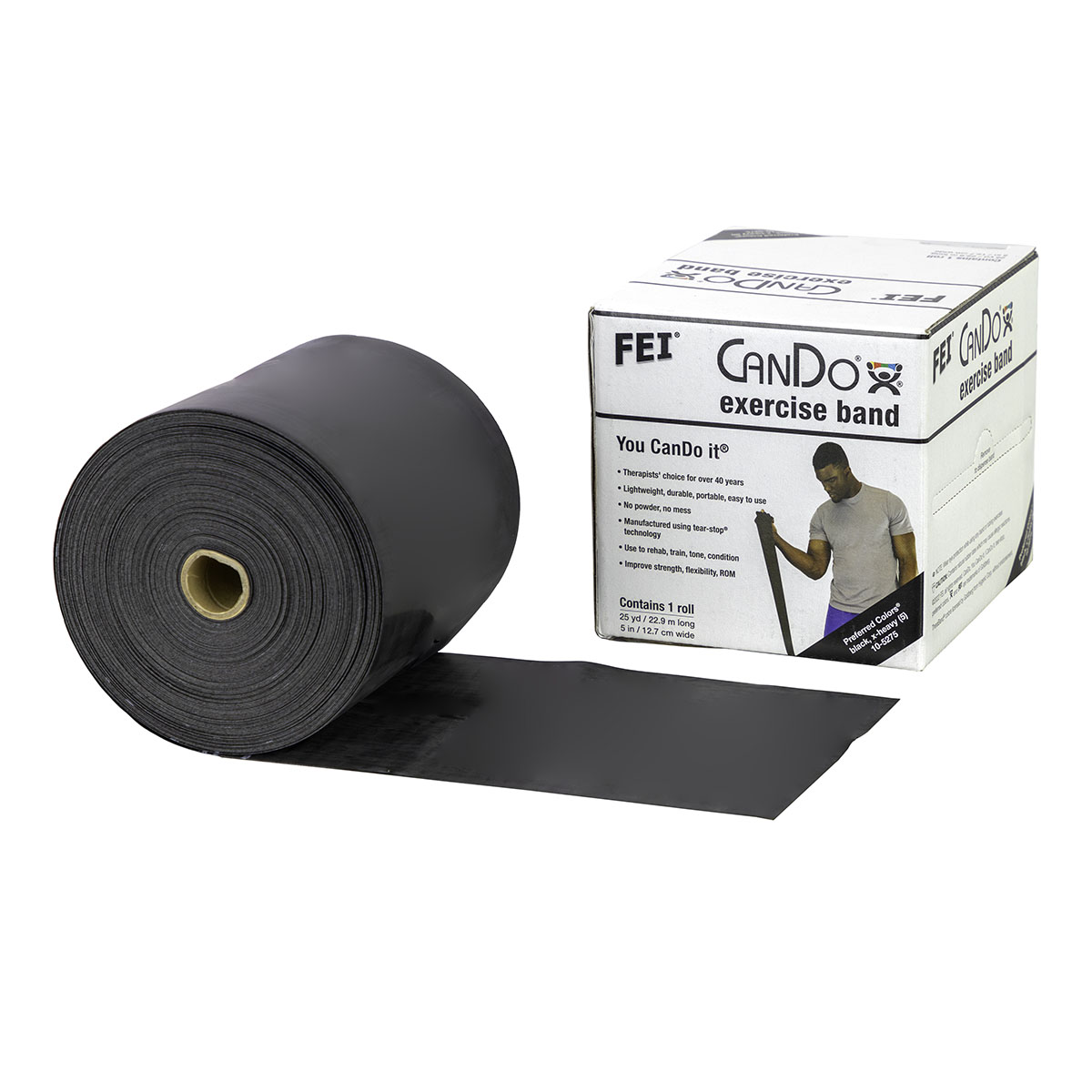 CanDo Low Powder Exercise Band - 25 yard roll - Black - x-heavy