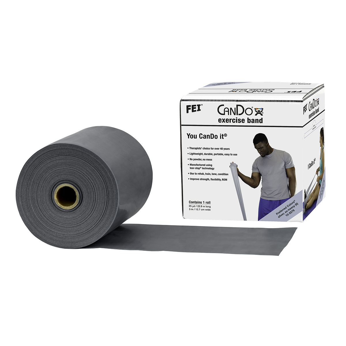 CanDo Low Powder Exercise Band - 25 yard roll - Silver - xx-heavy