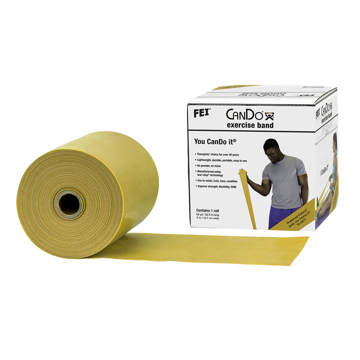 CanDo Low Powder Exercise Band - 25 yard roll - Gold - xxx-heavy