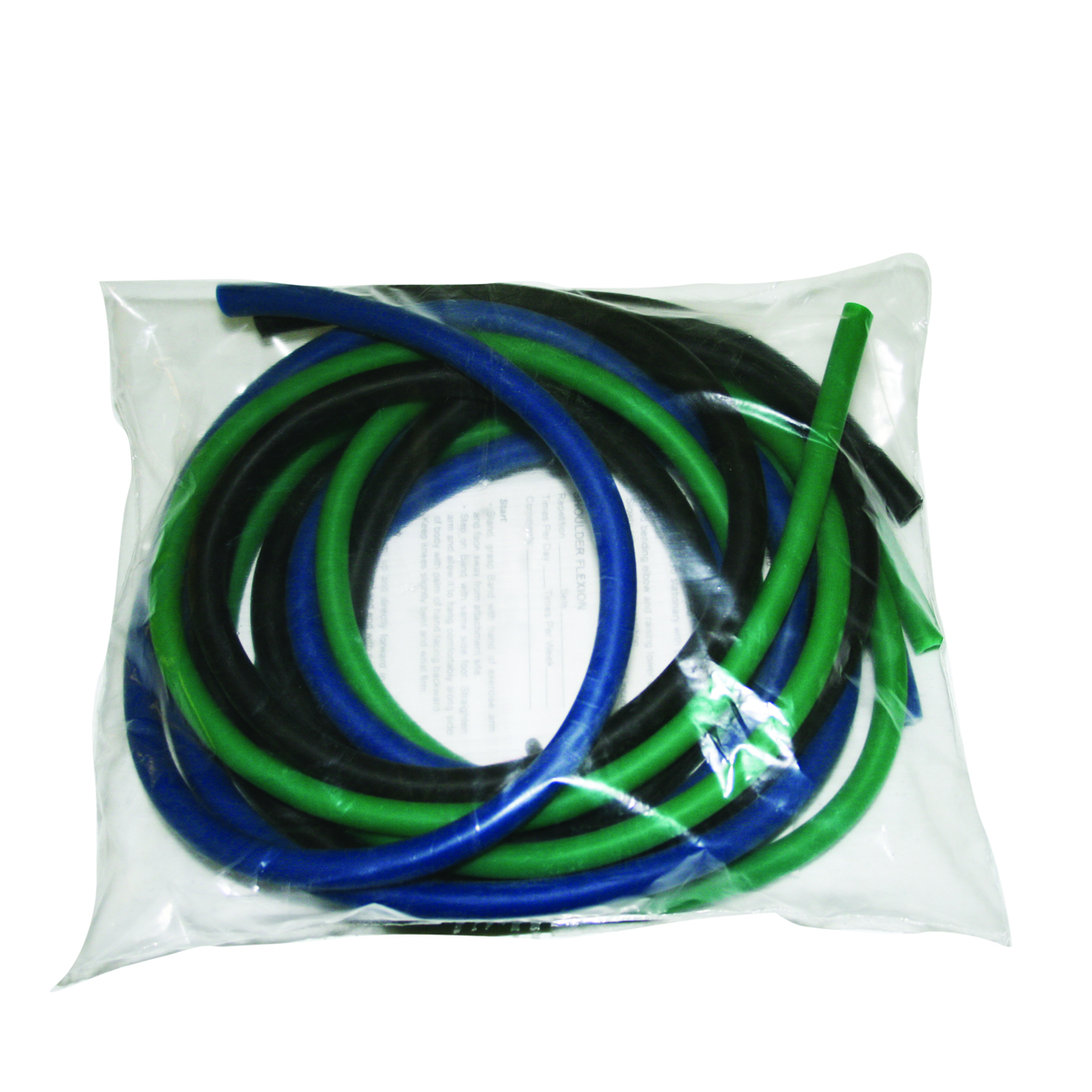 CanDo Low Powder Exercise Tubing Pep Pack - Moderate with Green Blue and Black tubing