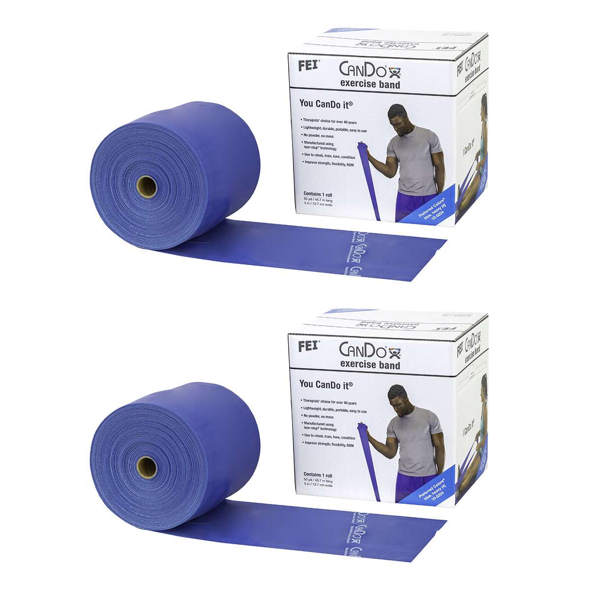 CanDo Low Powder Exercise Band - Twin-Pak - 100 yard (2 x 50 yard rolls) - Blue - heavy