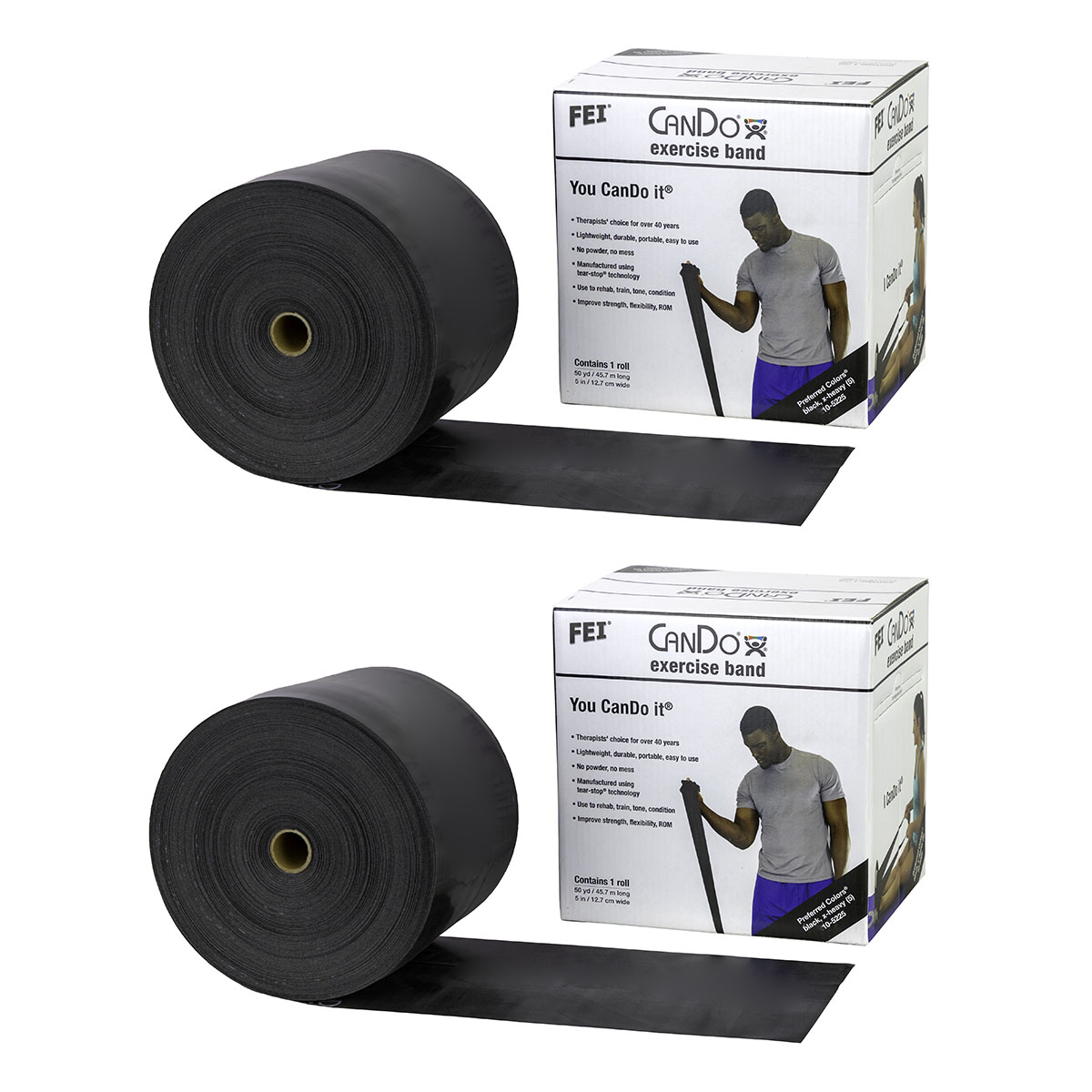 CanDo Low Powder Exercise Band - Twin-Pak - 100 yard (2 x 50 yard rolls) - Black - x-heavy
