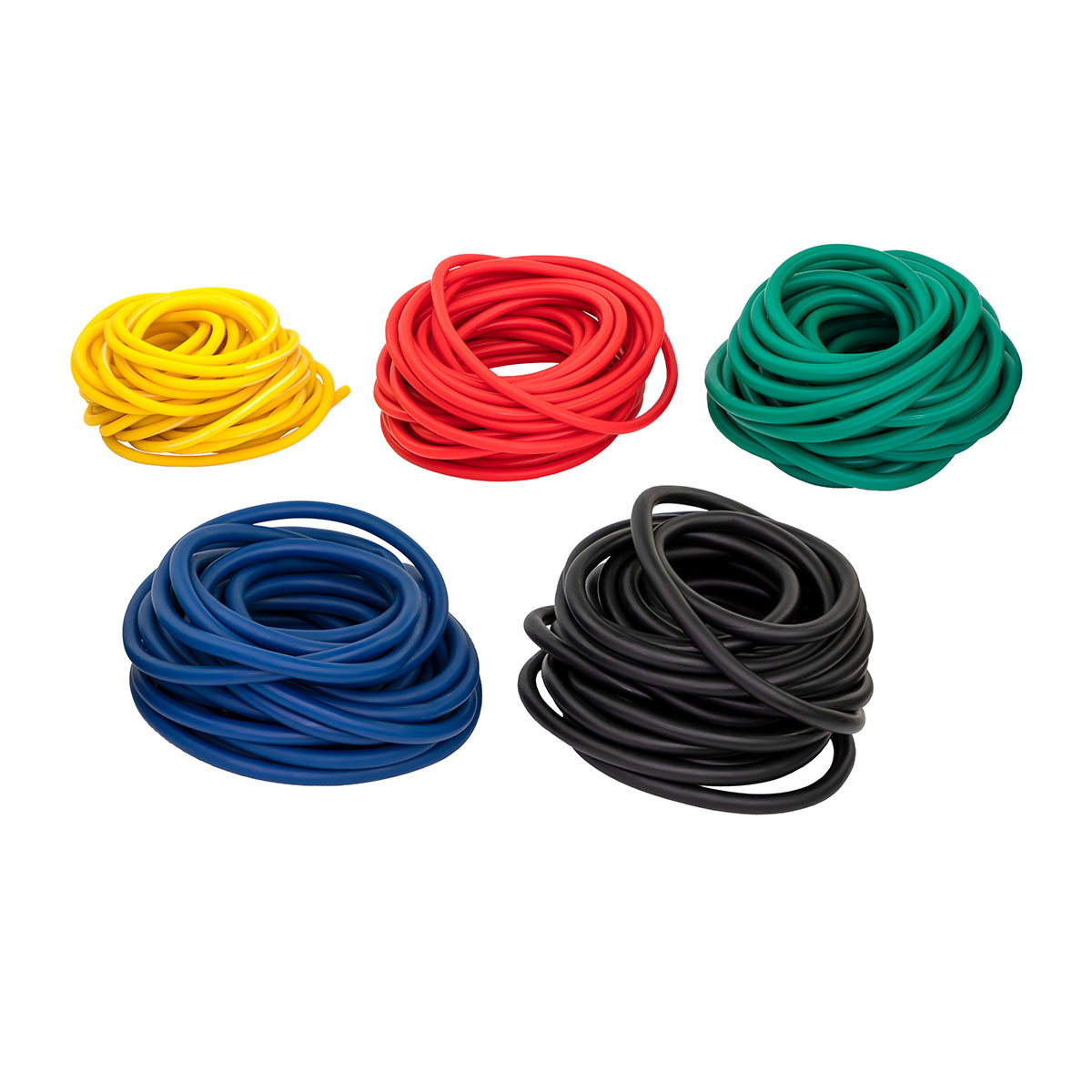 CanDo Low Powder Exercise Tubing - 25' rolls 5-piece set (1 each: yellow red green blue black)