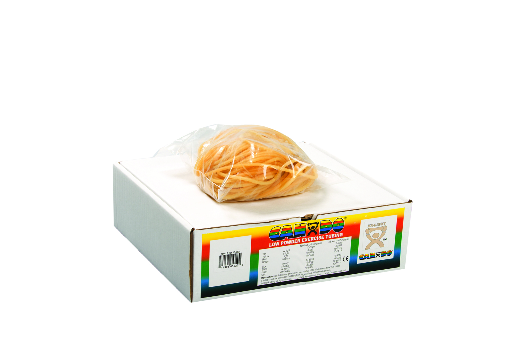 CanDo Low Powder Exercise Tubing - 100' dispenser roll - Tan - xx-light