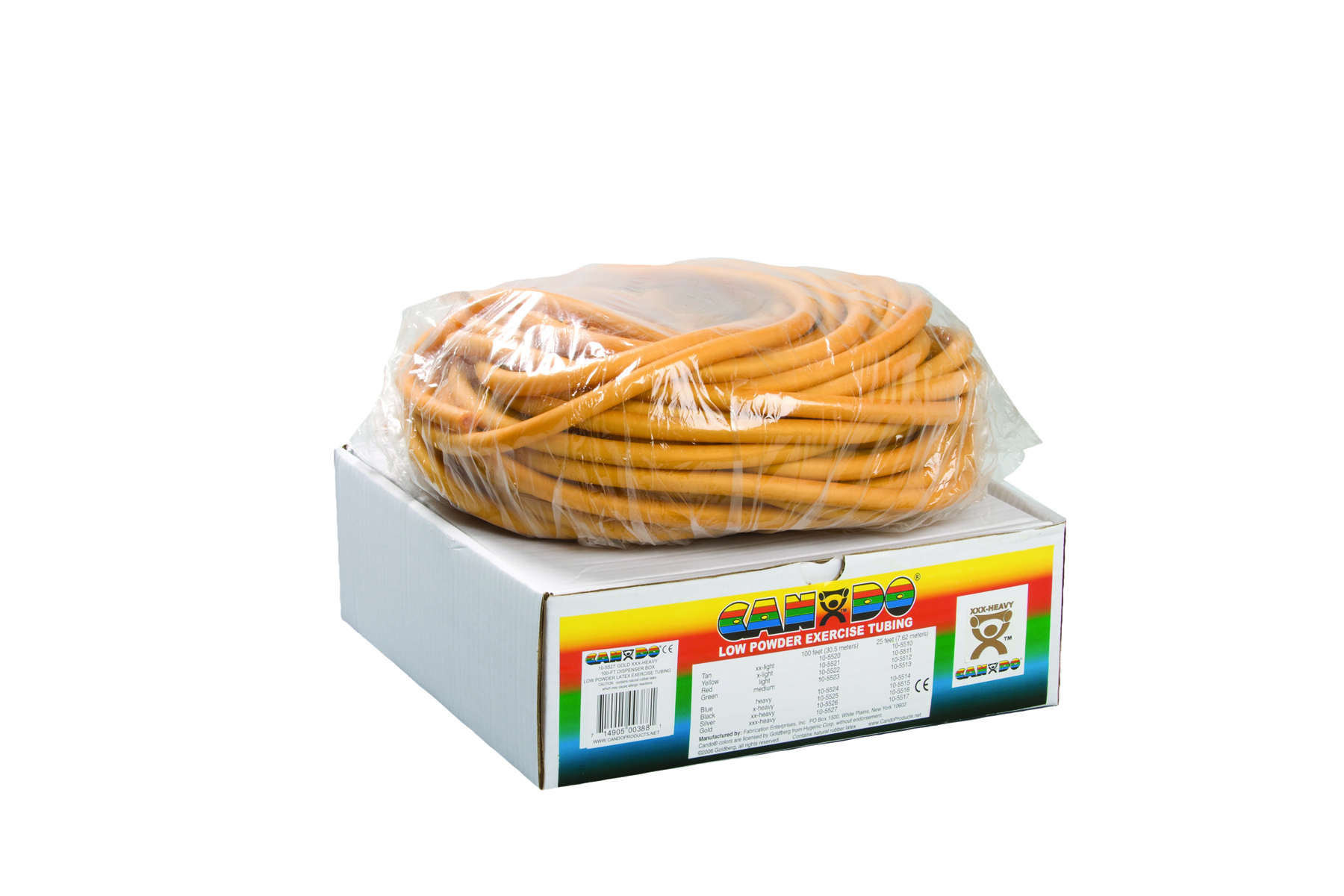 CanDo Low Powder Exercise Tubing - 100' dispenser roll - Gold - xxx-heavy