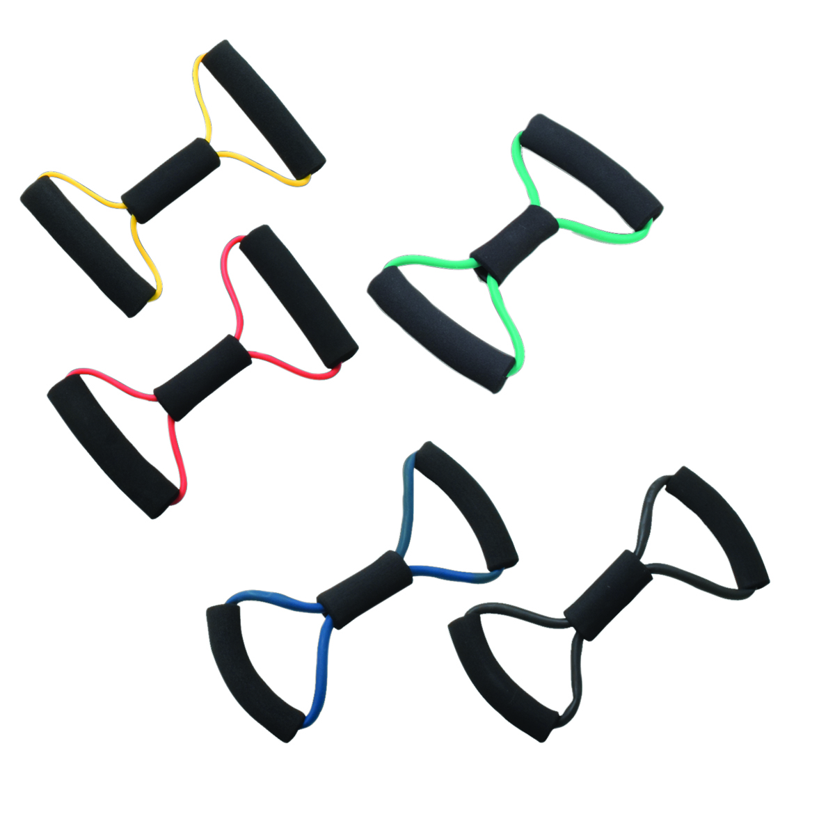 CanDo Tubing BowTie Exerciser - 14 - 5-piece set (1 each: yellow red green blue black)