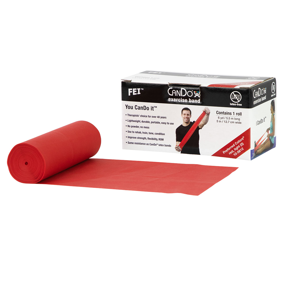 CanDo Latex Free Exercise Band - 6 yard roll - Red - light