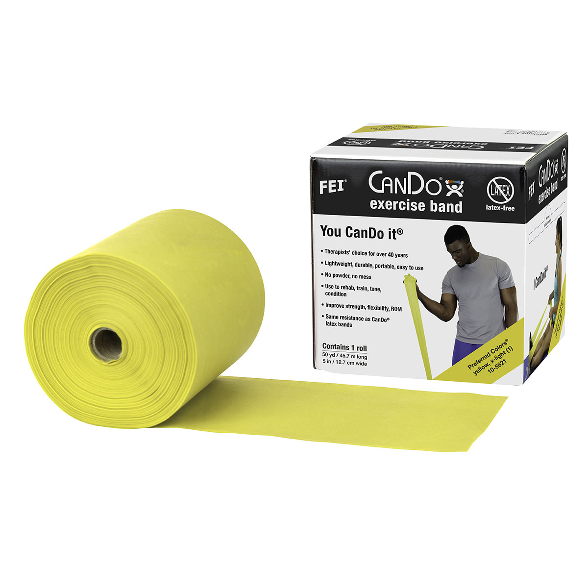 CanDo Latex Free Exercise Band - 50 yard roll - Yellow - X-light